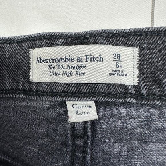 Abercrombie Jeans Womens 28 Short Black Gray 90s Straight Curve Love High Rise - Picture 4 of 12